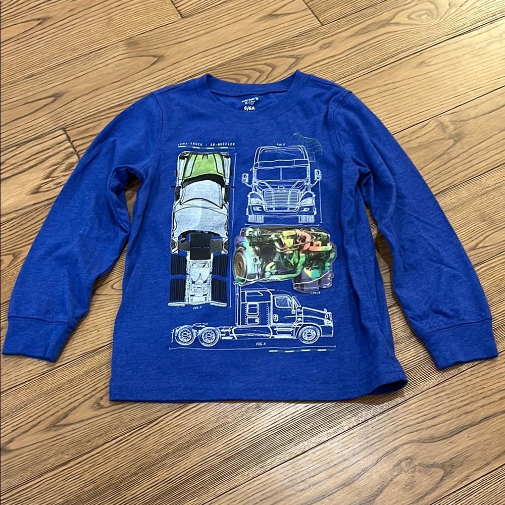 Cat & Jack Long Sleeve Blue Tee with Vehicle Print